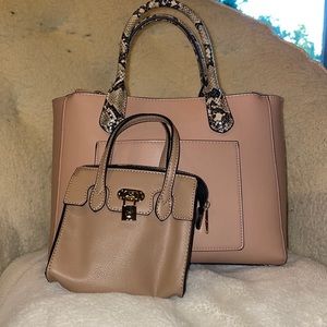 Pink and snake print hand bag w/ mini purse